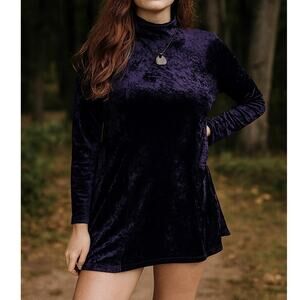 Vintage 1990s Purple Velvet Mock Neck A line Dress XS/S Size 3